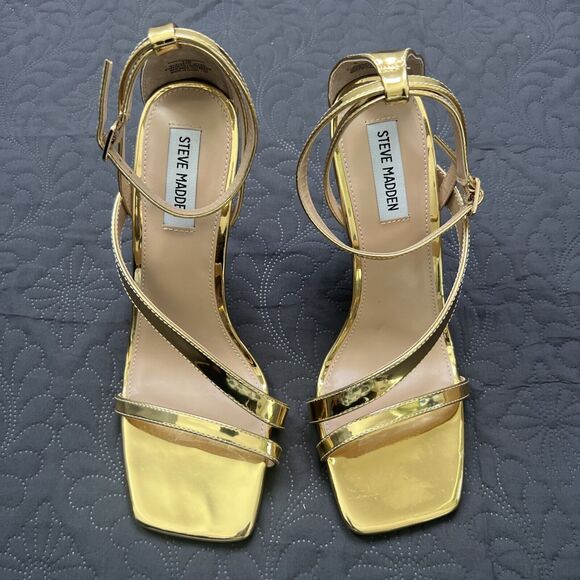 Steve Madden Shoes - STEVE MADDEN Banded Ankle Strap Sandal Gold SZ 9.5M Party Wedding Coquette Chic